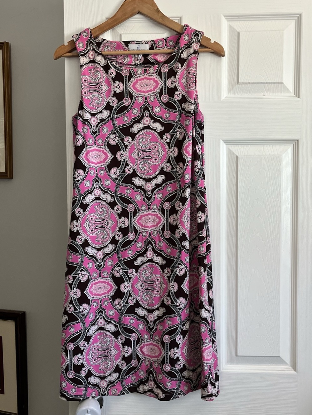 Jude Connally Pink & Brown Paisley-Print Sleeveless Shift stretch Dress
